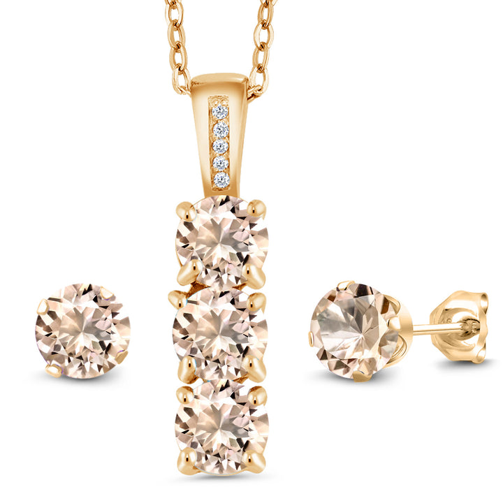 Morganite - October_Pendant Earrings Set in 925 Yellow Gold Plated Silver