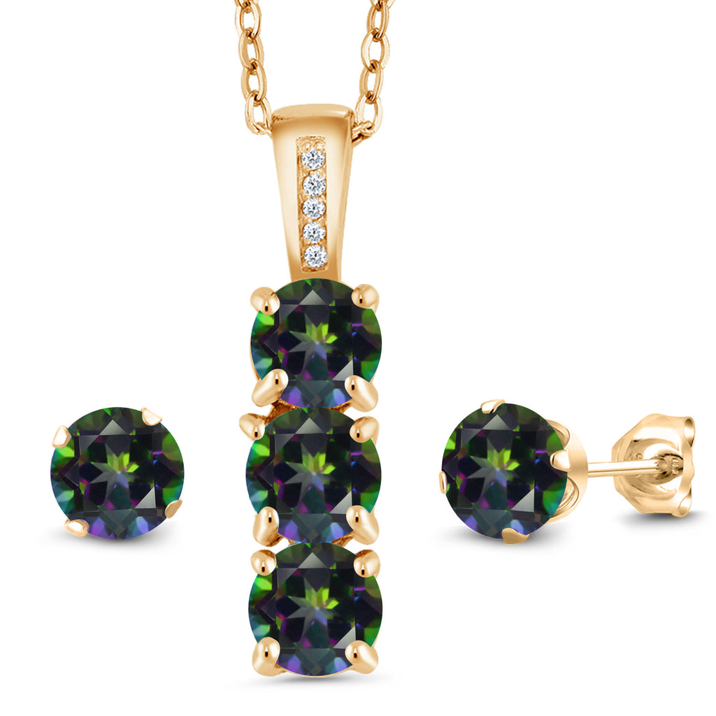 Green Mystic Topaz_Pendant Earrings Set in 925 Yellow Gold Plated Silver