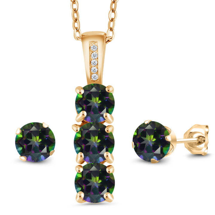 Green Mystic Topaz_Pendant Earrings Set in 925 Yellow Gold Plated Silver