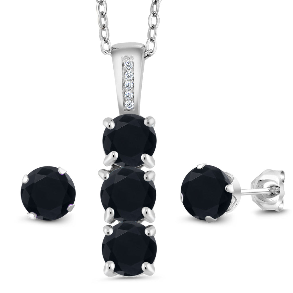 Onyx - December_Pendant Earrings Set in 925 Sterling Silver
