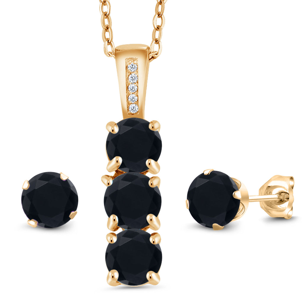 Onyx - December_Pendant Earrings Set in 925 Yellow Gold Plated Silver