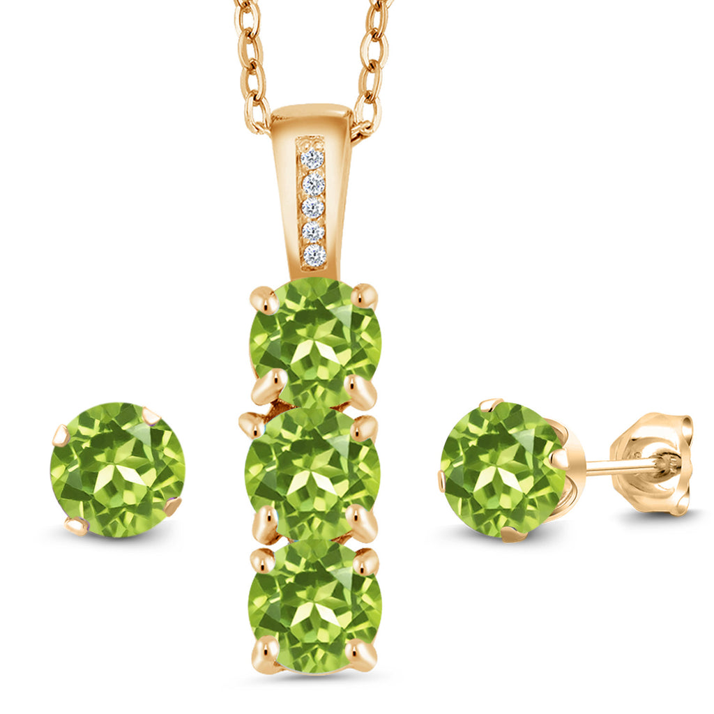 Peridot - August_Pendant Earrings Set in 925 Yellow Gold Plated Silver