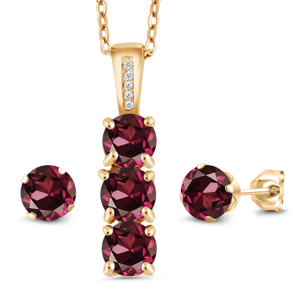 Rhodolite Garnet_Pendant Earrings Set in 925 Yellow Gold Plated Silver