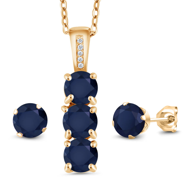 Sapphire - September_Pendant Earrings Set in 925 Yellow Gold Plated Silver
