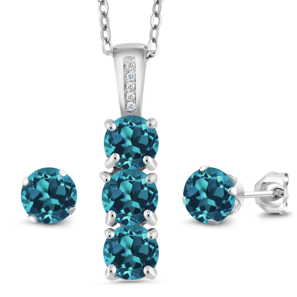 London Blue Topaz - November_Pendant Earrings Set in 925 Sterling Silver