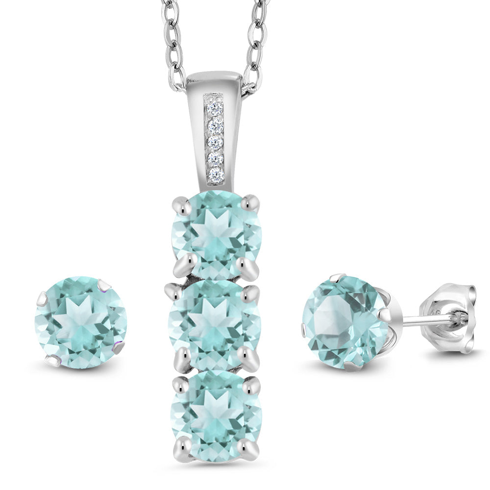 Sky Blue Topaz - November_Pendant Earrings Set in 925 Sterling Silver