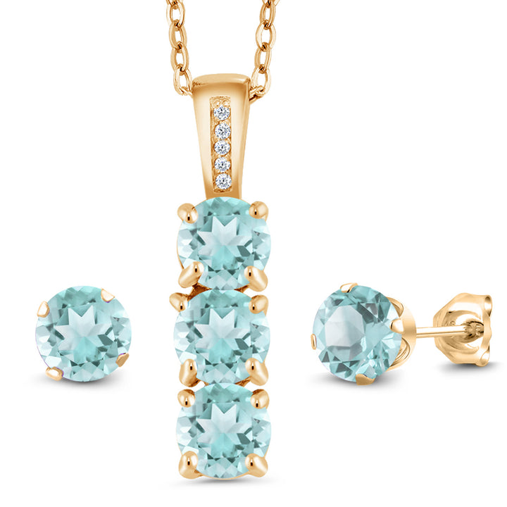 Sky Blue Topaz - November_Pendant Earrings Set in 925 Yellow Gold Plated Silver