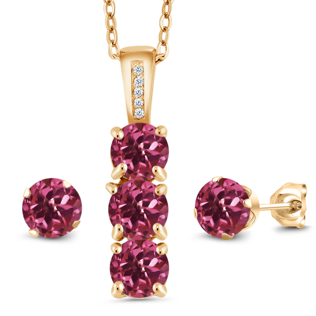 Tourmaline - October_Pendant Earrings Set in 925 Yellow Gold Plated Silver