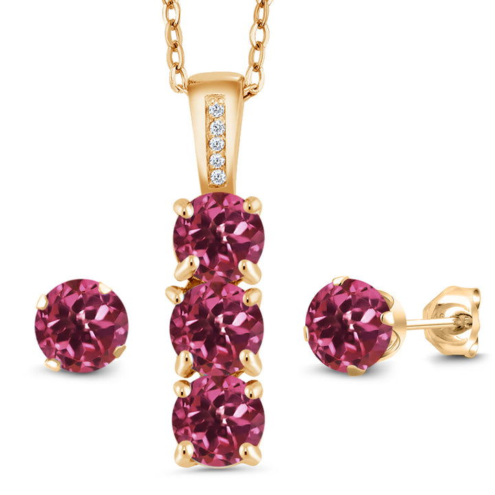 Tourmaline - October_Pendant Earrings Set in 925 Yellow Gold Plated Silver