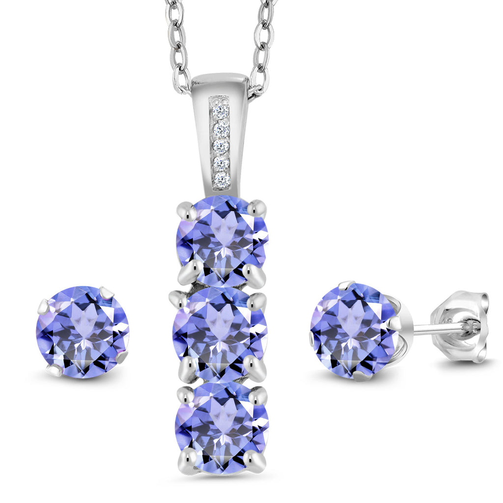 Tanzanite - December_Pendant Earrings Set in 925 Sterling Silver