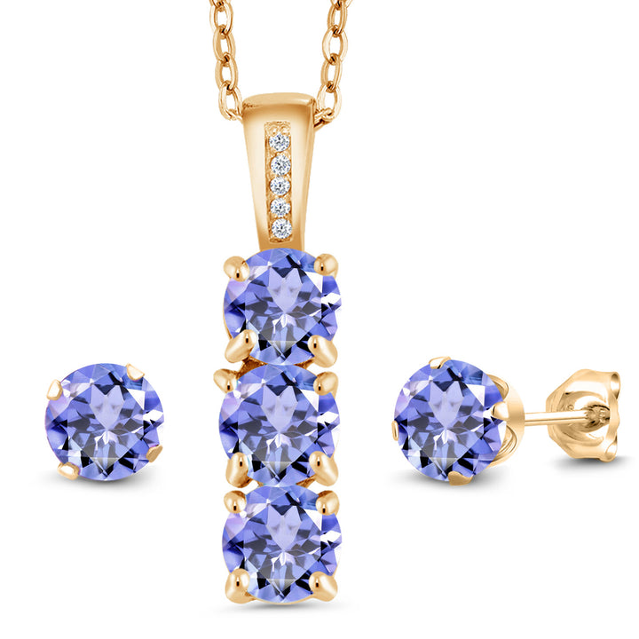 Tanzanite - December_Pendant Earrings Set in 925 Yellow Gold Plated Silver