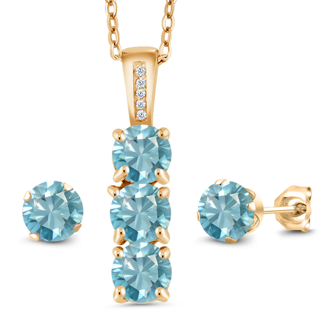 Zircon_Pendant Earrings Set in 925 Yellow Gold Plated Silver