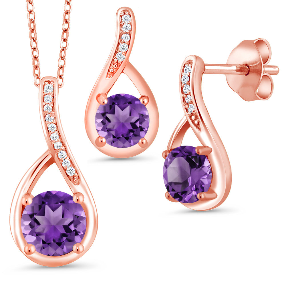 Amethyst - February_Pendant Earrings Set in 925 Rose Gold Plated Silver