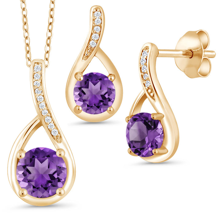 Amethyst - February_Pendant Earrings Set in 925 Yellow Gold Plated Silver