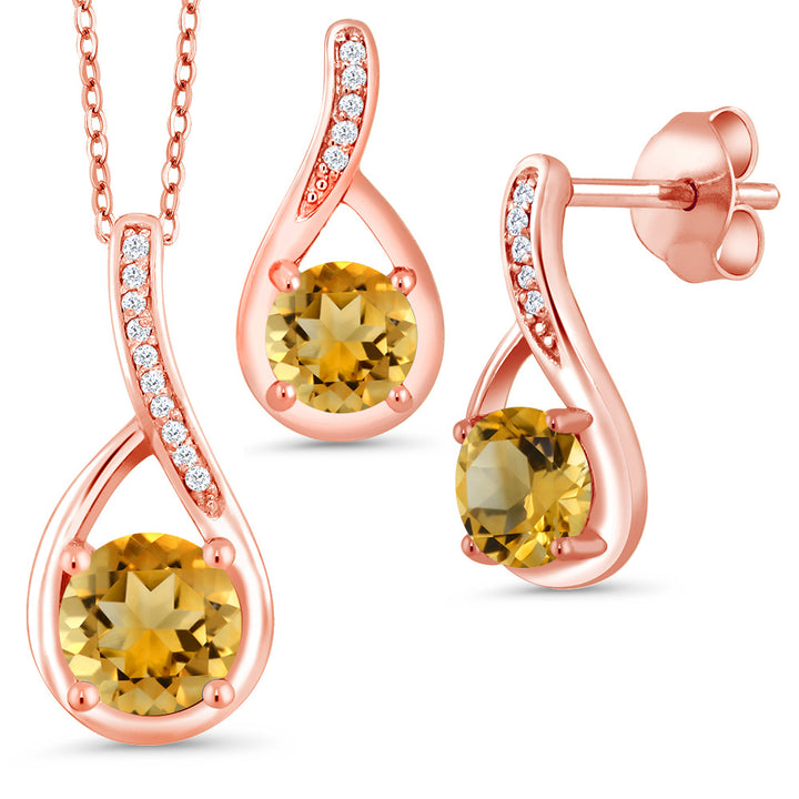 Citrine - November_Pendant Earrings Set in 925 Rose Gold Plated Silver