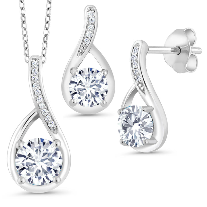 White Moissanite - April_Pendant Earrings Set in 925 Sterling Silver