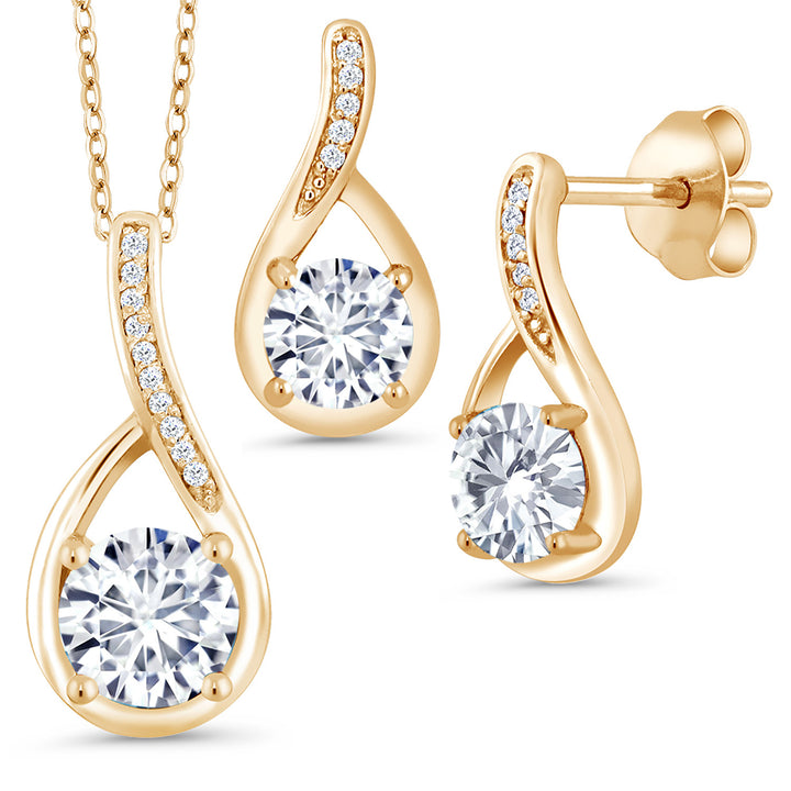 White Moissanite - April_Pendant Earrings Set in 925 Yellow Gold Plated Silver