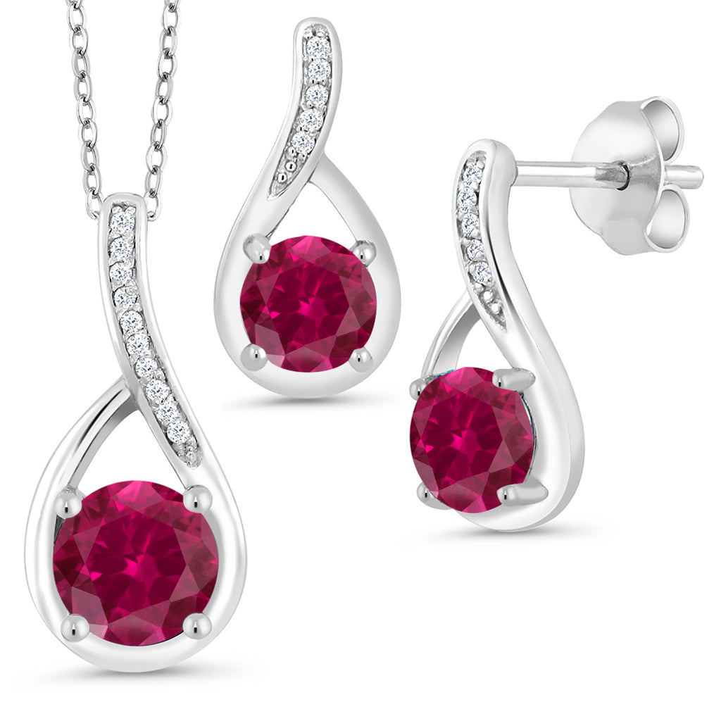 Created Ruby - July_Pendant Earrings Set in 925 Sterling Silver