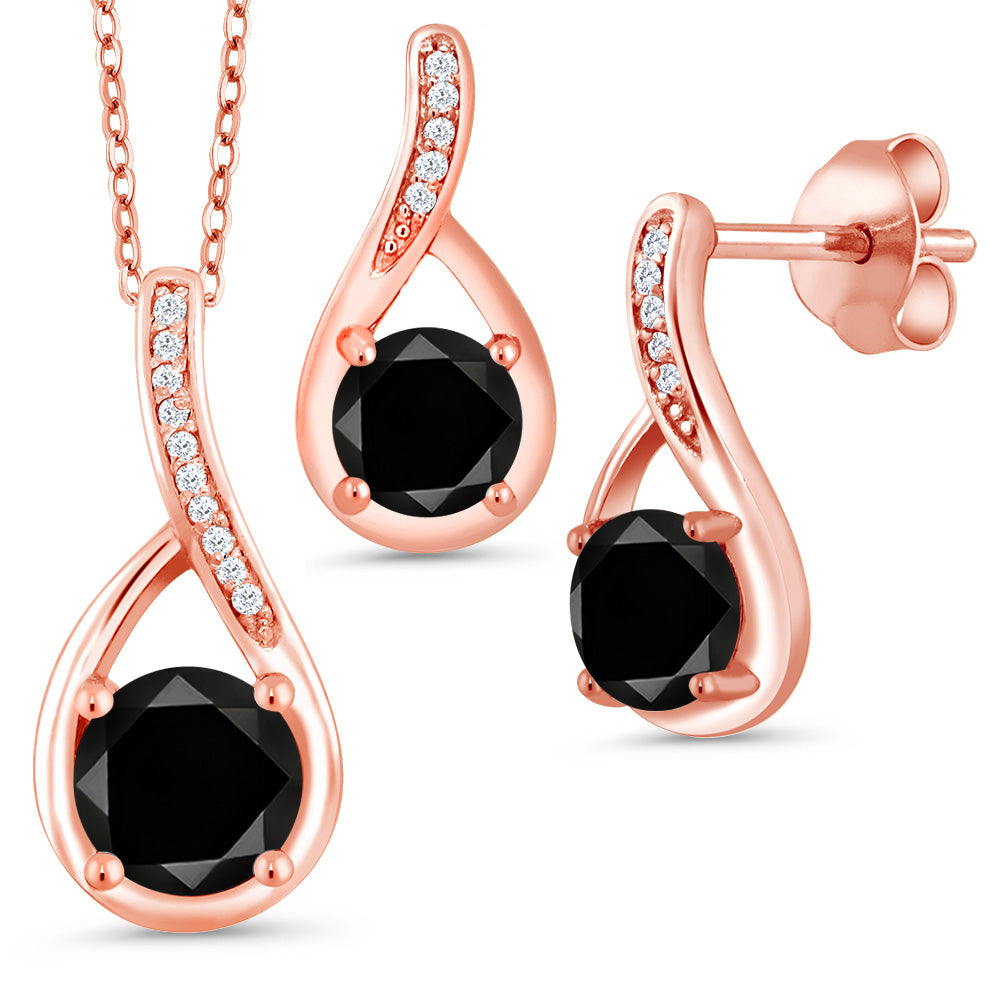 Black Diamond - April_Pendant Earrings Set in 925 Rose Gold Plated Silver