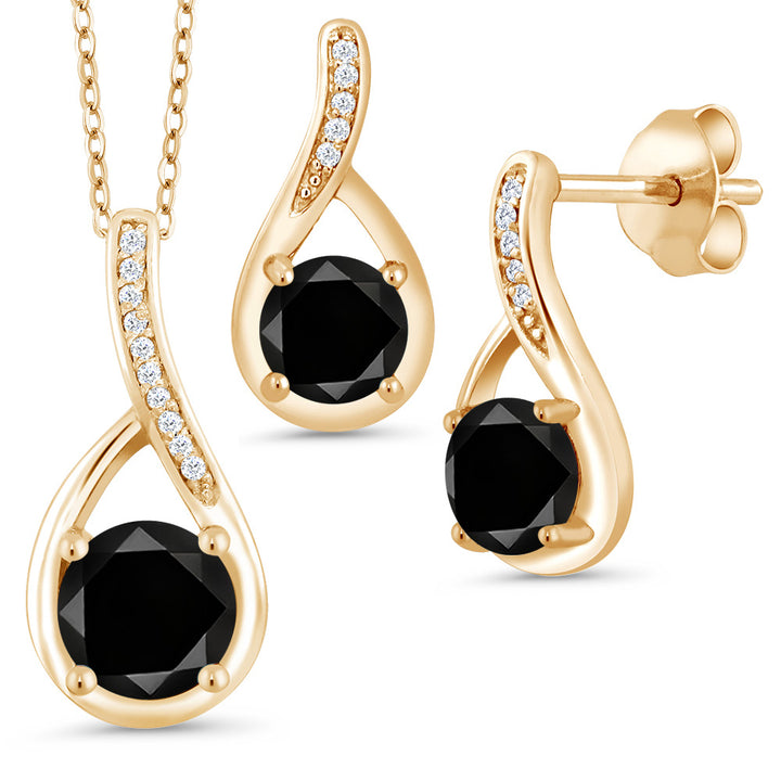 Black Diamond - April_Pendant Earrings Set in 925 Yellow Gold Plated Silver