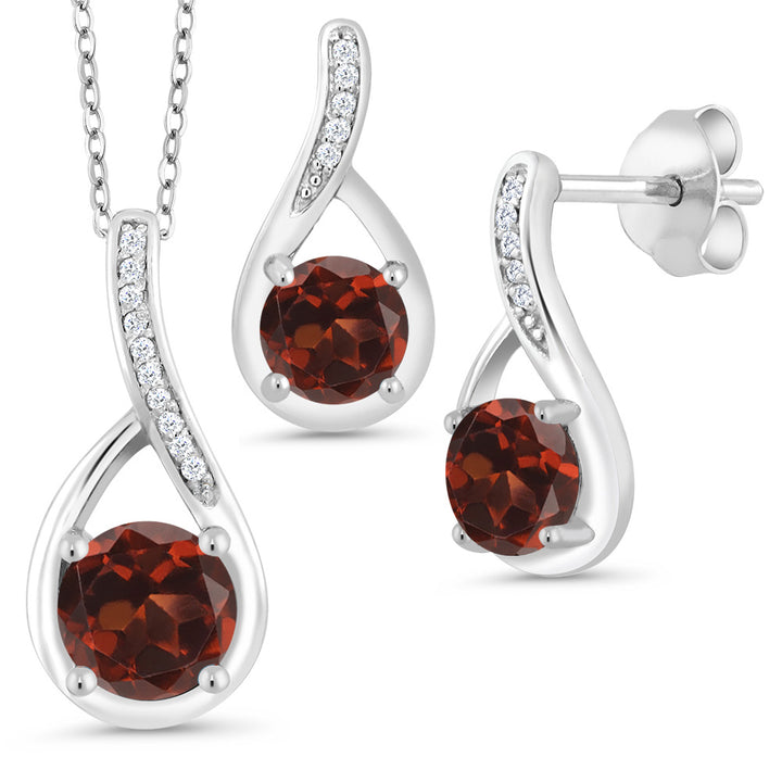 Garnet - January_Pendant Earrings Set in 925 Sterling Silver