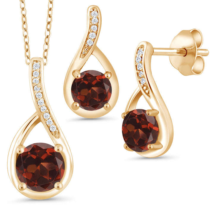 Garnet - January_Pendant Earrings Set in 925 Yellow Gold Plated Silver