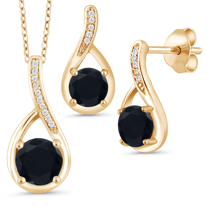 Onyx - December_Pendant Earrings Set in 925 Yellow Gold Plated Silver