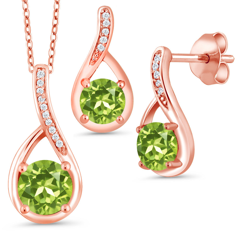 Peridot - August_Pendant Earrings Set in 925 Rose Gold Plated Silver