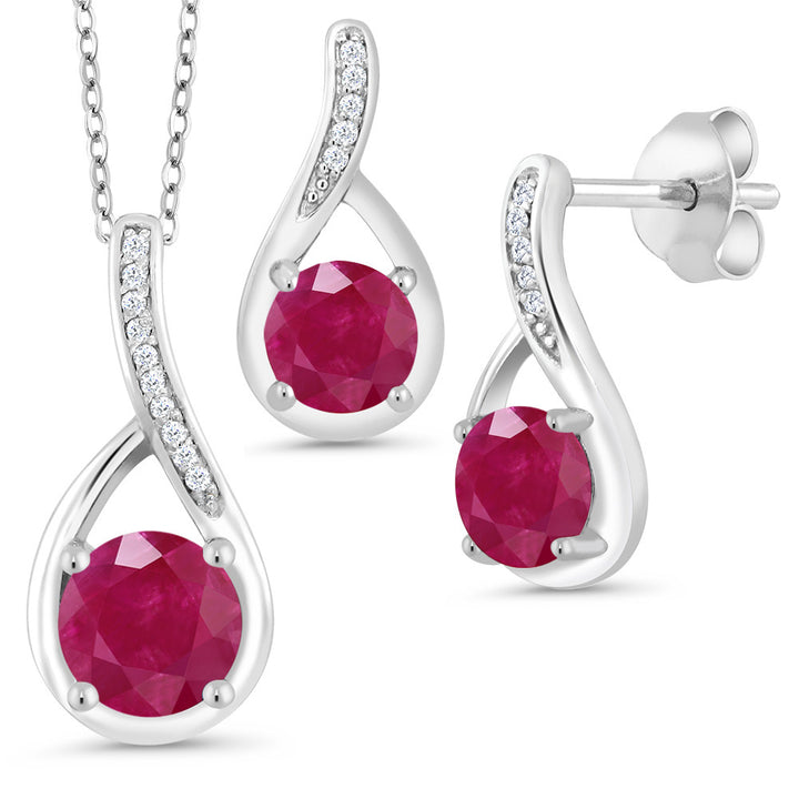 Ruby - July_Pendant Earrings Set in 925 Sterling Silver