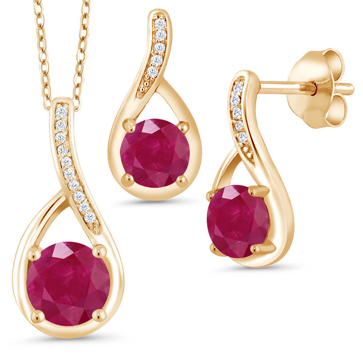 Ruby - July_Pendant Earrings Set in 925 Yellow Gold Plated Silver