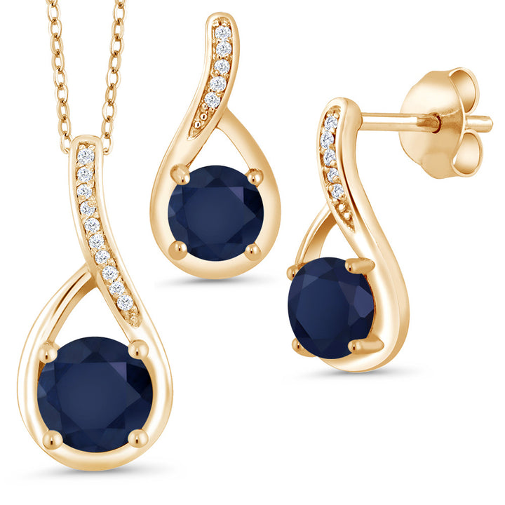Blue Sapphire - September_Pendant Earrings Set in 925 Yellow Gold Plated Silver