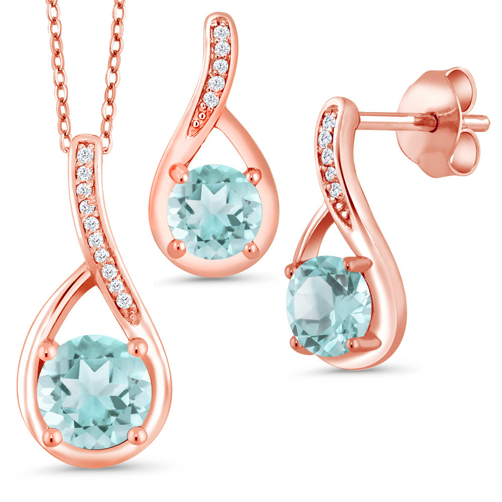 Sky Blue Topaz - November_Pendant Earrings Set in 925 Rose Gold Plated Silver