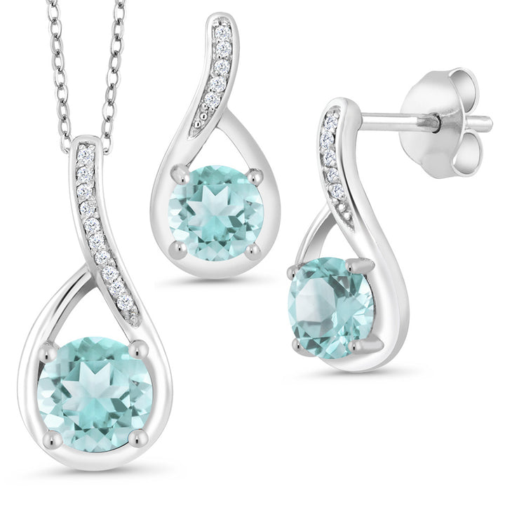 Sky Blue Topaz - November_Pendant Earrings Set in 925 Sterling Silver