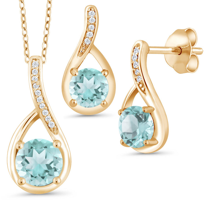 Sky Blue Topaz - November_Pendant Earrings Set in 925 Yellow Gold Plated Silver