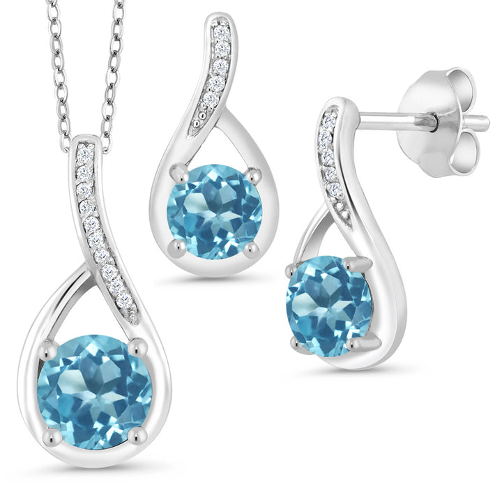 Swiss Blue Topaz - November_Pendant Earrings Set in 925 Sterling Silver
