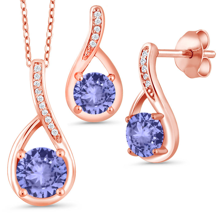 Tanzanite - December_Pendant Earrings Set in 925 Rose Gold Plated Silver