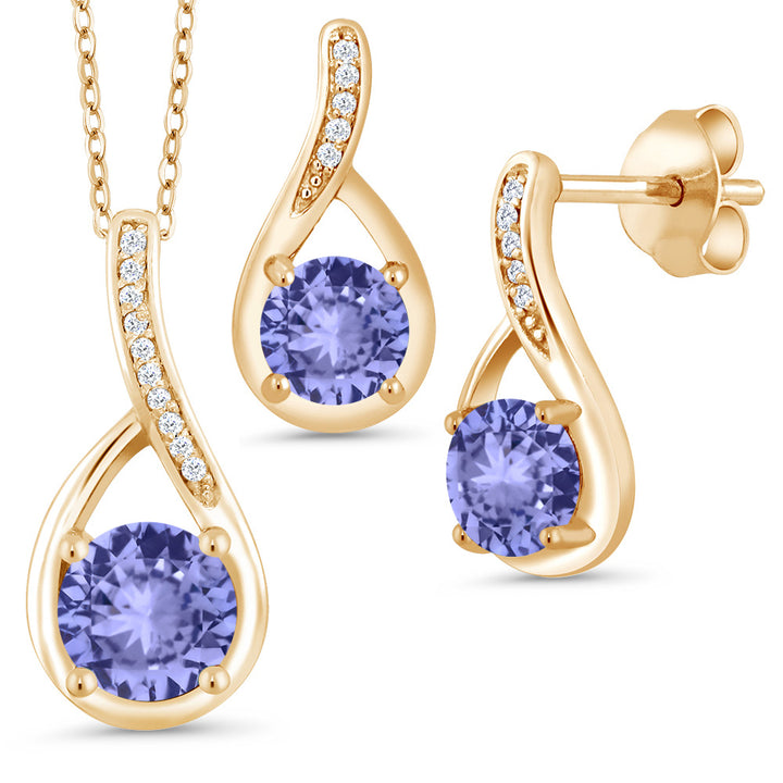 Tanzanite - December_Pendant Earrings Set in 925 Yellow Gold Plated Silver