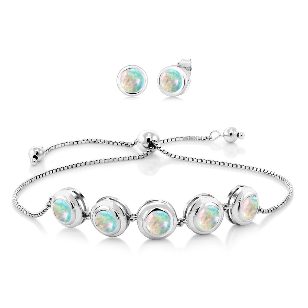 White Simulated Opal-Cabochon - October_Bracelet in 925 Sterling Silver