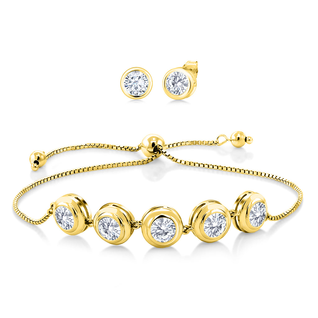 White Moissanite - April_Bracelet in 18K Yellow Gold Plated Silver