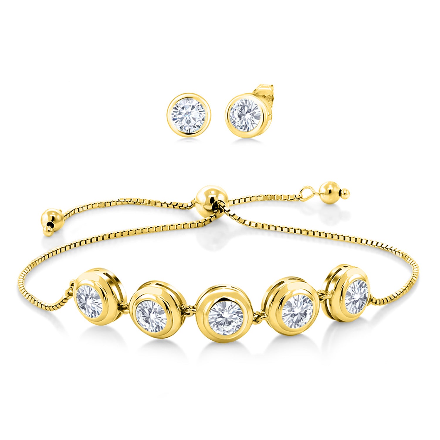 White Moissanite - April_Bracelet in 18K Yellow Gold Plated Silver