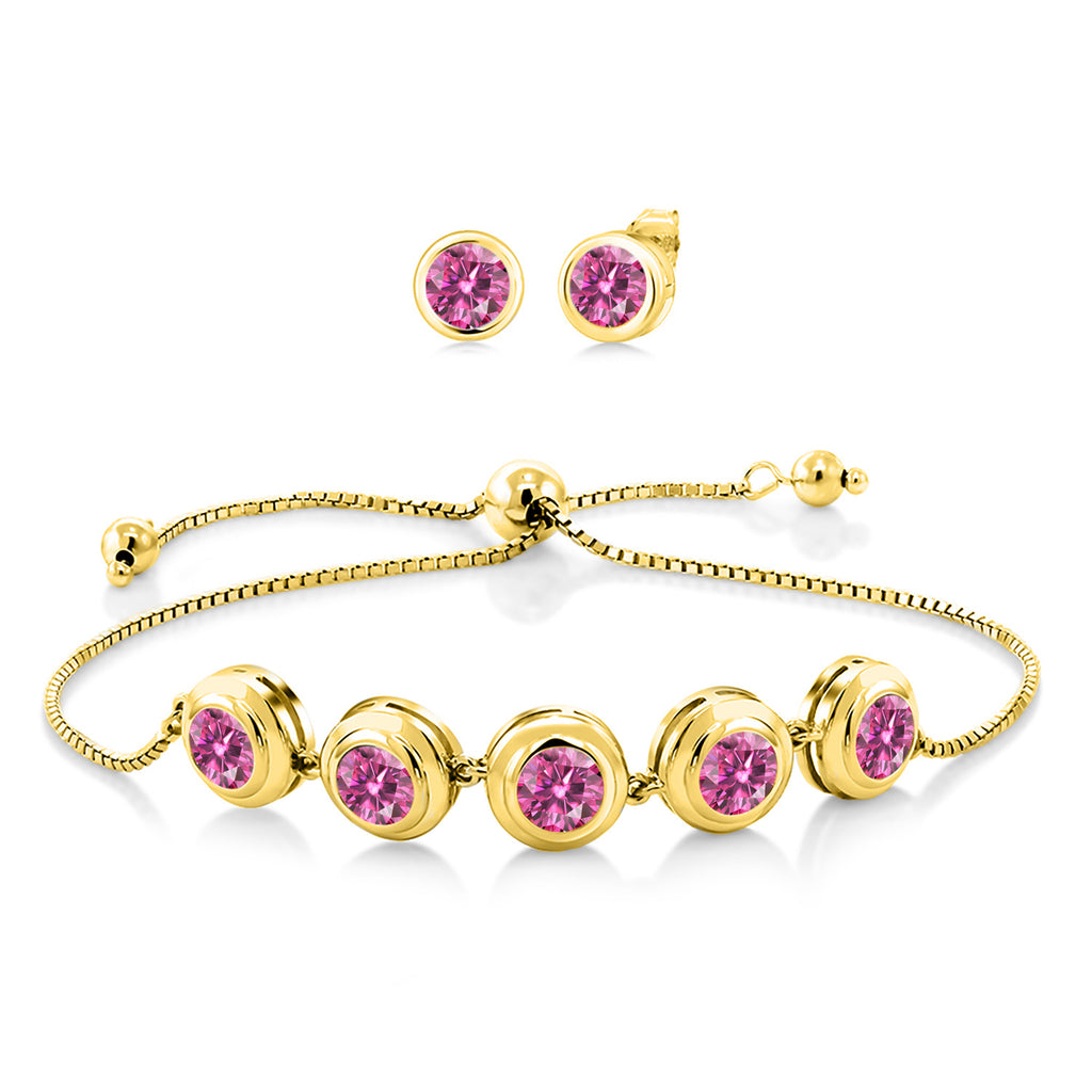 Pink Moissanite - April_Bracelet in 925 Yellow Gold Plated Silver