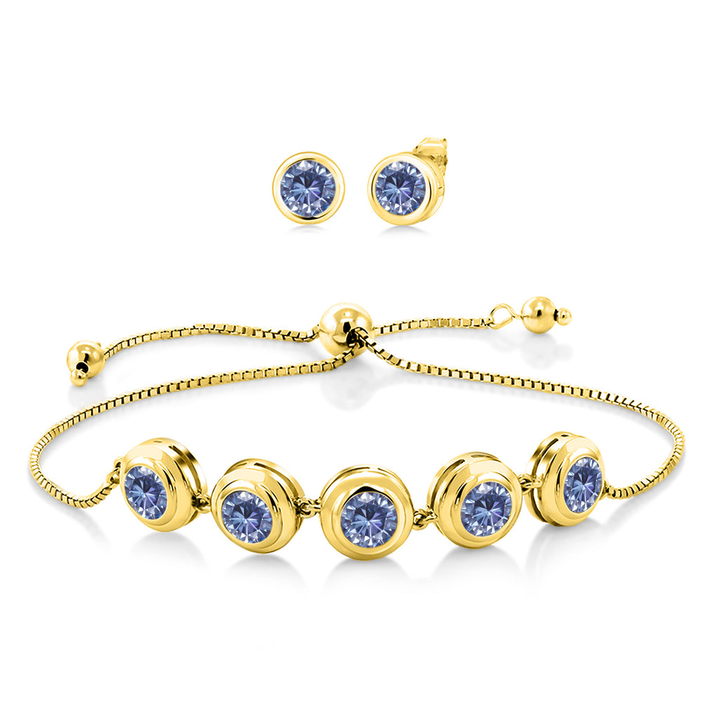 Persian Blue Moissanite - April_Bracelet in 925 Yellow Gold Plated Silver