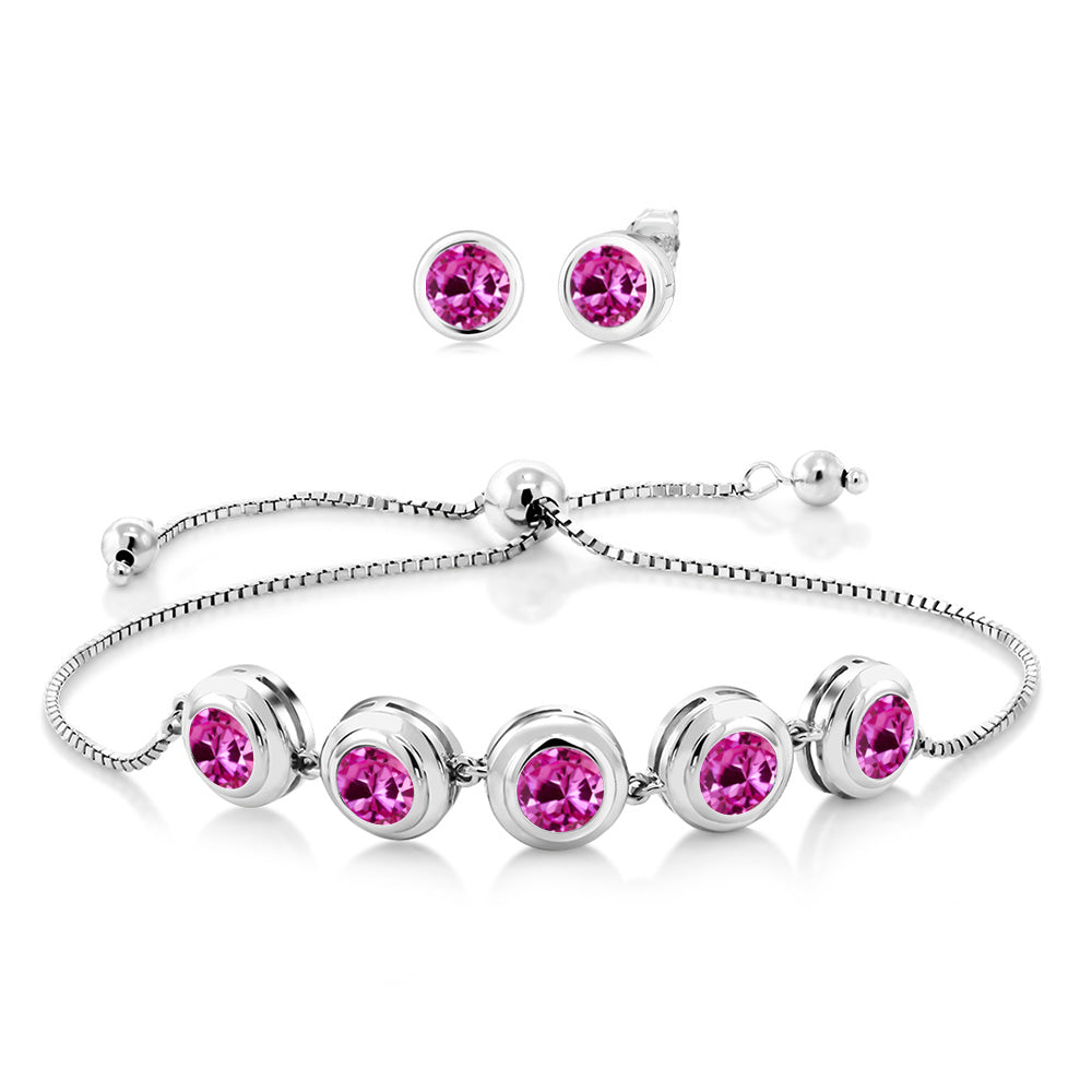Pink Created Sapphire - September_Bracelet in 925 Sterling Silver