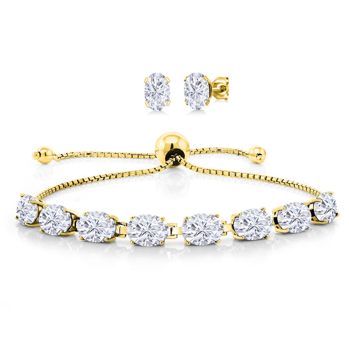 Near Colorless (GHI)_925 Yellow Gold Plated Silver_Bracelet Earrings Set in 925 Yellow Gold Plated Silver