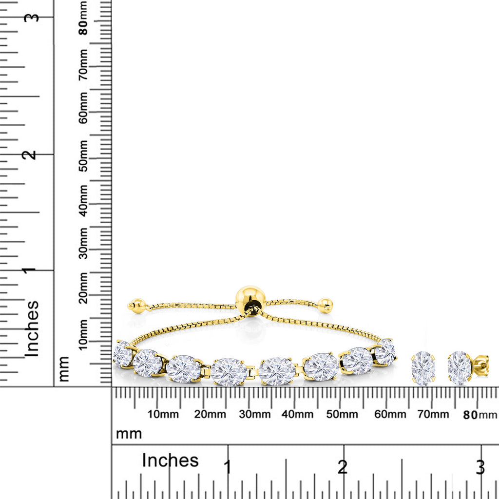Near Colorless (GHI)_925 Yellow Gold Plated Silver_Bracelet Earrings Set in 925 Yellow Gold Plated Silver
