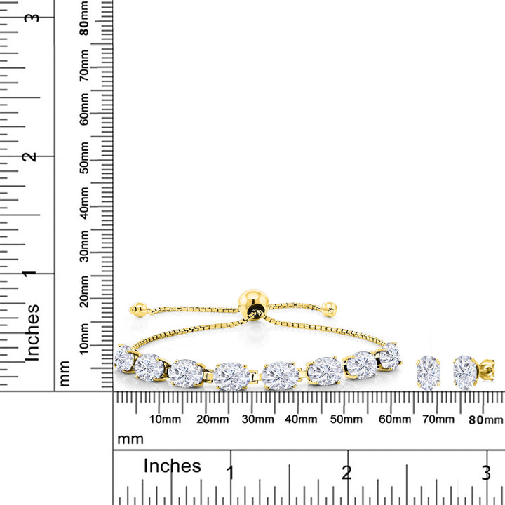 Near Colorless (GHI)_925 Yellow Gold Plated Silver_Bracelet Earrings Set in 925 Yellow Gold Plated Silver