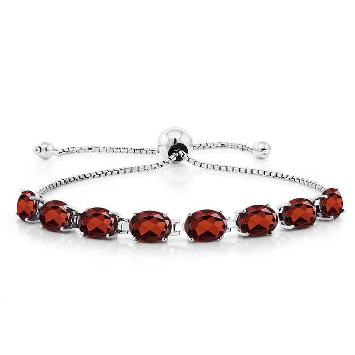 925 Sterling Silver Red Garnet Bracelet and Earrings Jewelry Set For Women (8.70 Cttw, Gemstone January Birthstone, Oval 7X5MM, Fully Adjustable Up to 9 Inch)