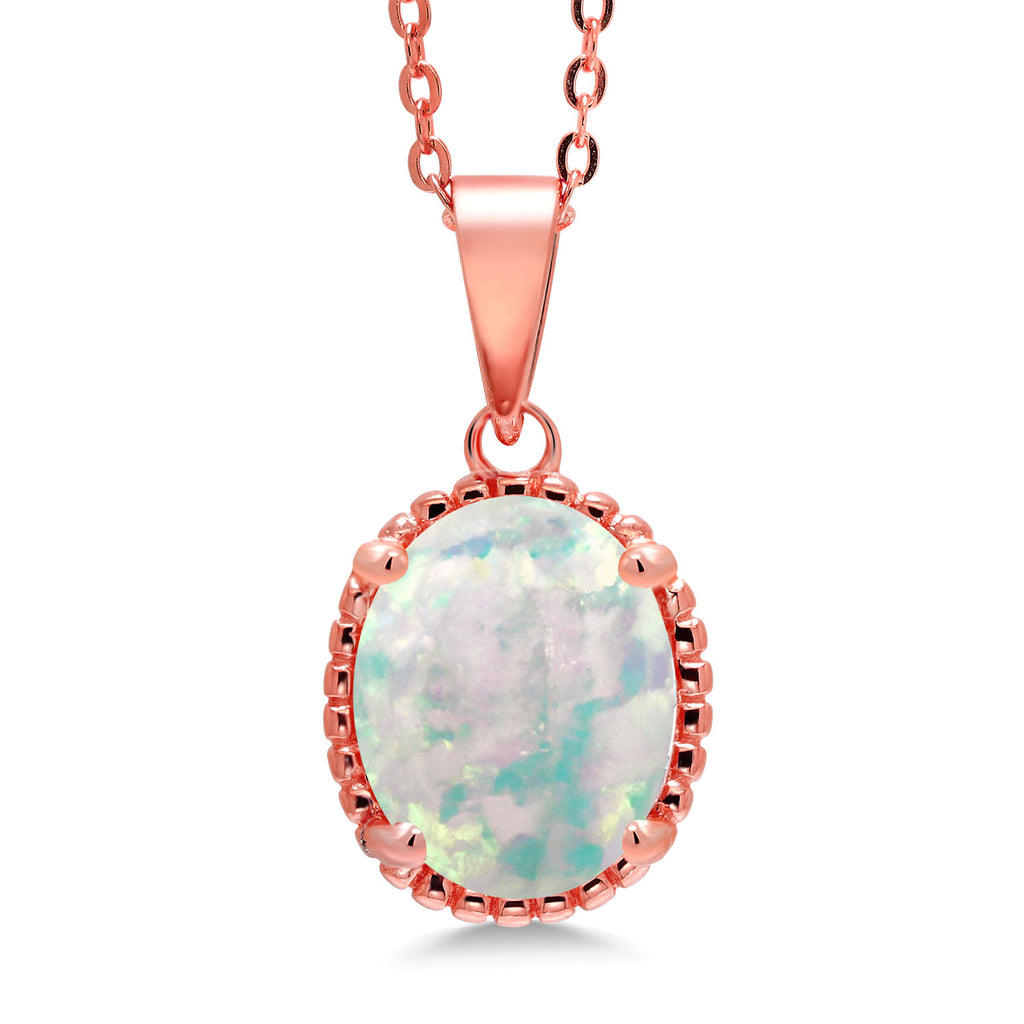 White Opal-Cabochon - October_925 Rose Gold Plated Silver_Pendant in 925 Rose Gold Plated Silver