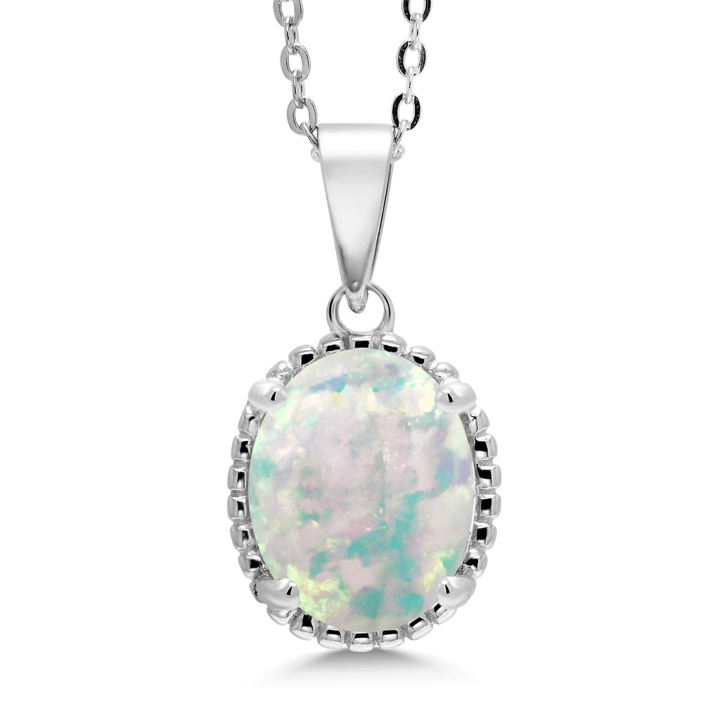 White Opal-Cabochon - October_925 Sterling Silver_Pendant in 925 Sterling Silver