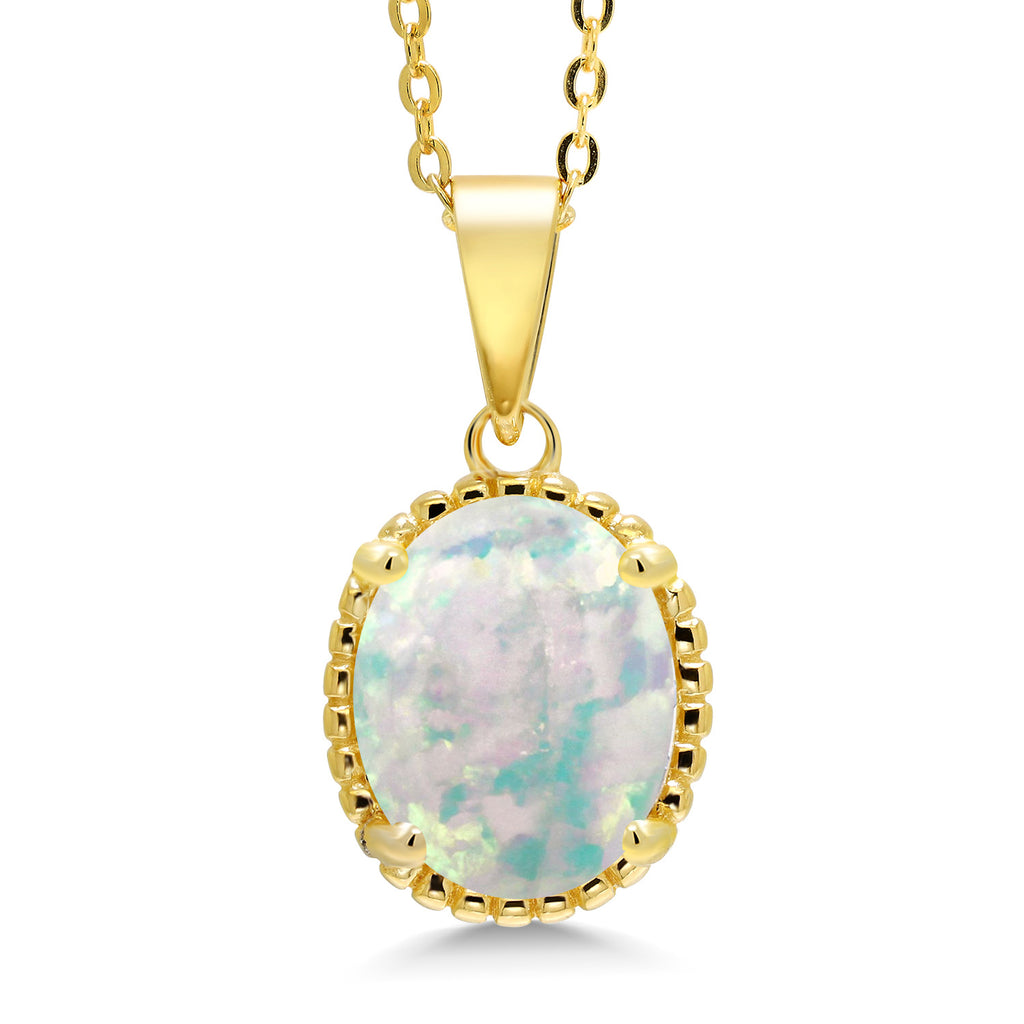 White Opal-Cabochon - October_925 Yellow Gold Plated Silver_Pendant in 925 Yellow Gold Plated Silver
